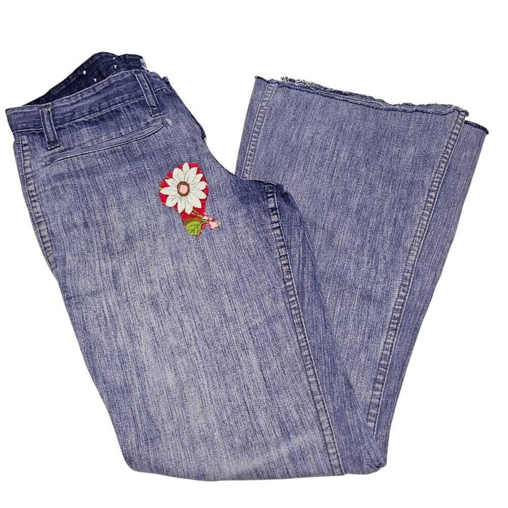 70s Love n Stuff Blue Bell Bottom Patchwork Jeans Butterfly Flower Patch Size 29